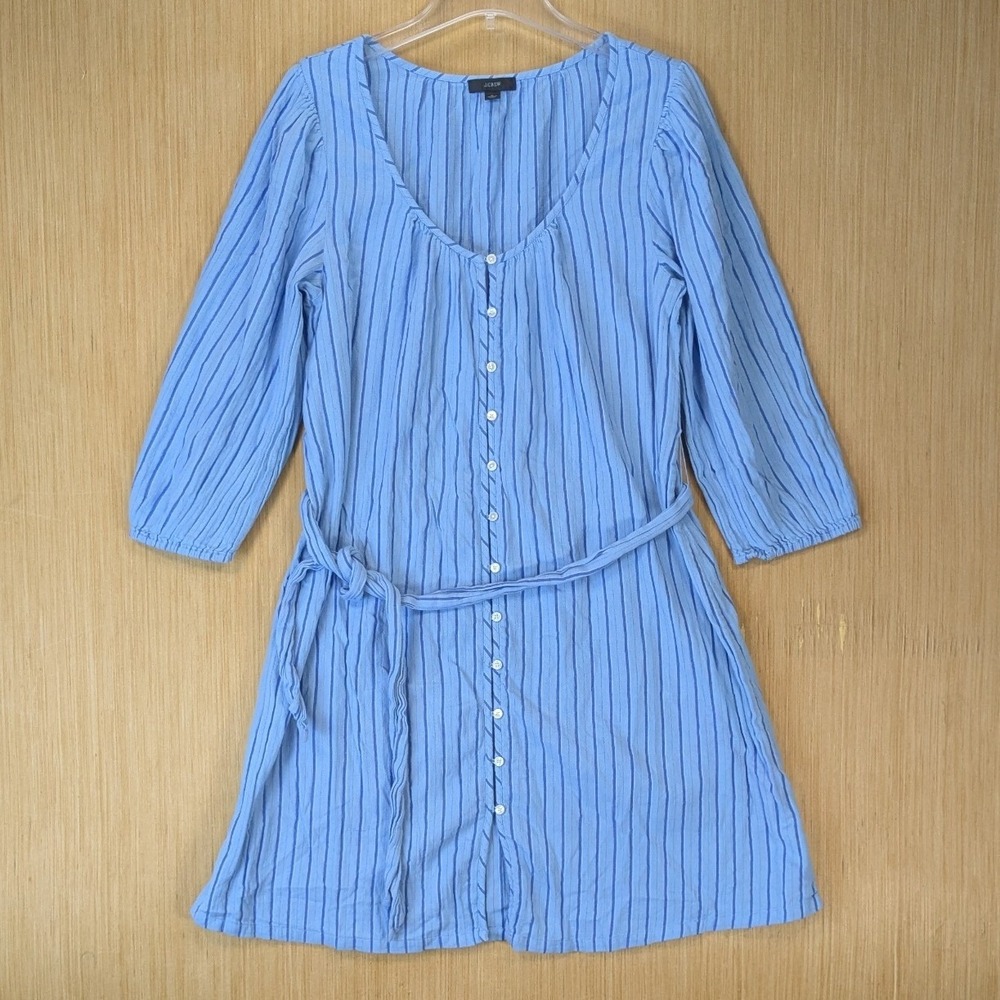 J.Crew Womens Preppy Minimalist Coastal Striped Belted Dress Size L Blue Cotton